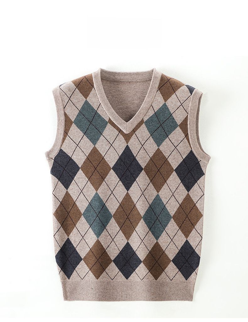 Herrenbekleidung Ärmelloser Pullover mit V-Ausschnitt und Wollweste Ärmelloser Pullover für Väter mittleren und älteren Alters Warme Pulloverweste Modisch_voghion.com