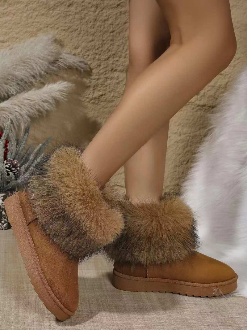 Cizme de zăpadă mărime mare, pantofi de damă din bumbac cu fleece gros, cizme casual și calde din blană pentru exterior_voghion.com