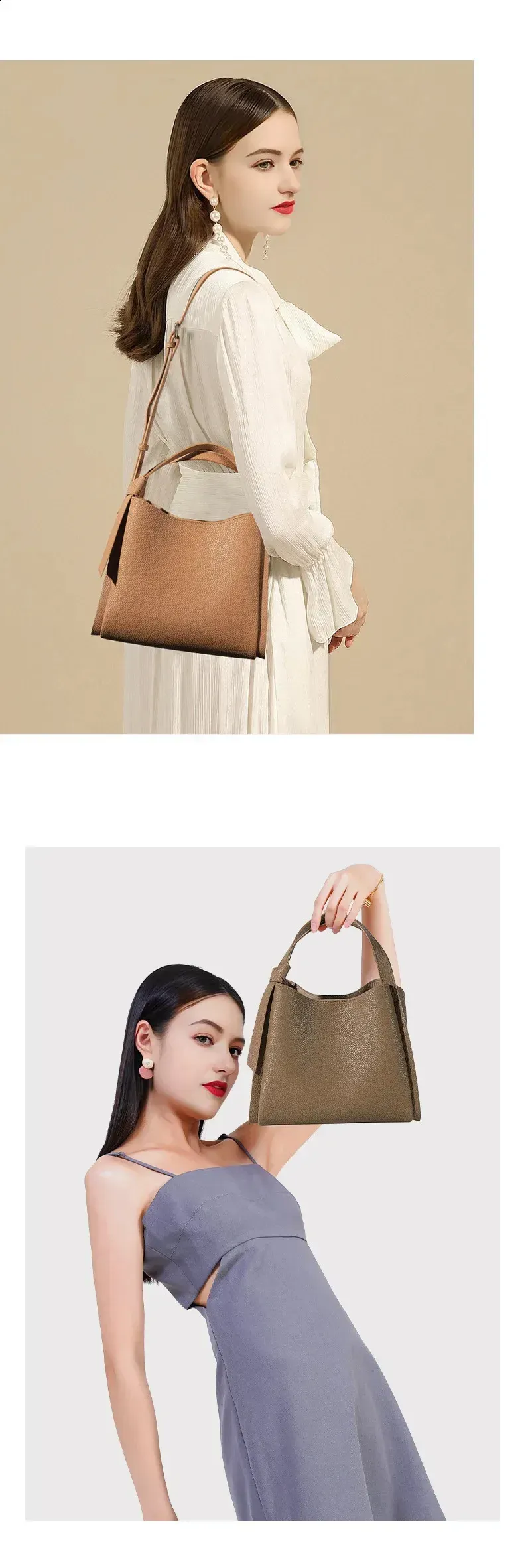 Lychee Pattern Leather Simple Vegetable Basket Handbag Womens Denim Portable Bucket Shoulder Bag 240827_voghion.com