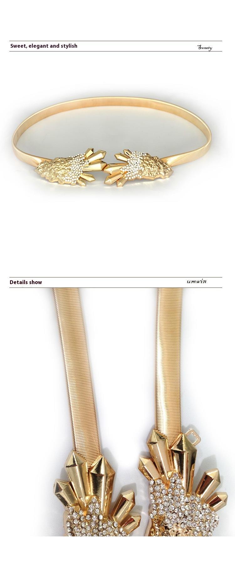Fashionable New Women's Spring Metal Elastic Chain Water Dia Embedding Dance Dress Waist Belt_voghion.com