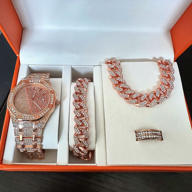 Luxuriöse Herrenuhr mit Diamanten, Legierungsarmband, Strass-Zifferblatt, Quarzwerk, wasserdicht, modisches Geschenk für die Freizeit_voghion.com