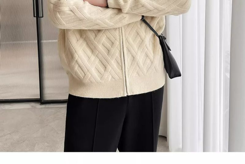 Autumn And Winter Stand-up Collar Zipper Knitted Cardigan Large Size Loose Solid Color Thickened Sweater Jacket Boys Trend_voghion.com