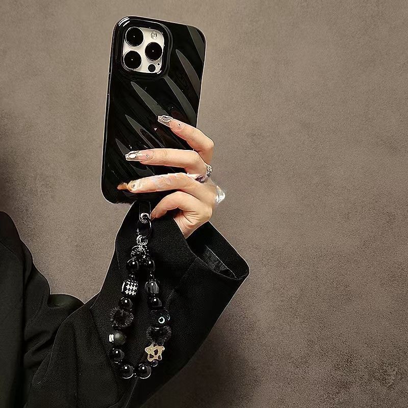 Cordão de telefone de pelúcia de gato preto de alta qualidade com corrente de mão com contas, pulseira de pulso, bolsa de chaveiro de carro_voghion.com