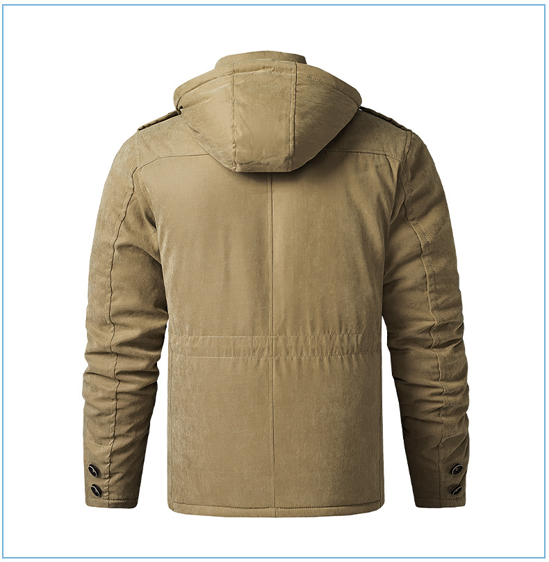 Men's Plus Size Shearling Hooded Cotton Jacket Thickened Multi-Pocket Cotton Top Casual Mid-Length Coat_voghion.com