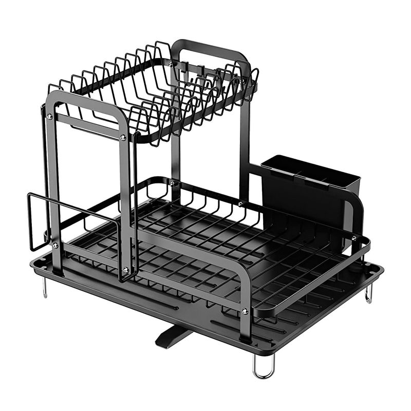 2-Tier Dish Drying Rack For Kitchen Counter Space Saving Rustproof Dish Rack With Drainboard Detachable Kitchen Drainer Organizer Set With Utensil Holder Bowl Rack Dish Rack Chopping Board Rack_voghion.com