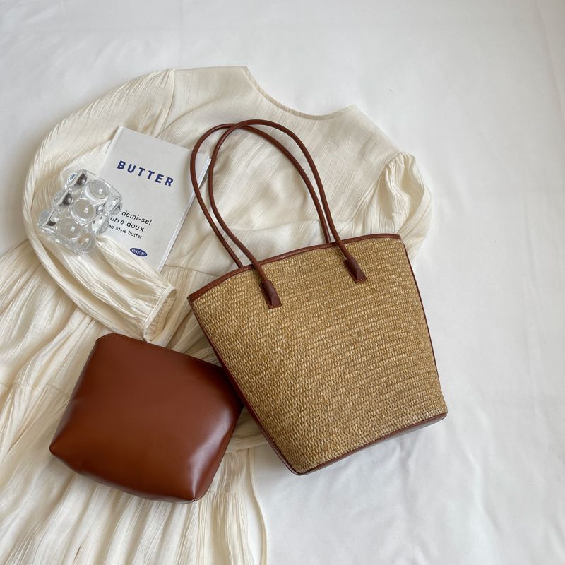 Borsa a tracolla in rattan intrecciato fatta a mano da donna, borsa a tracolla di grande capacità, borsa da viaggio casual bohémien, tote_voghion.com