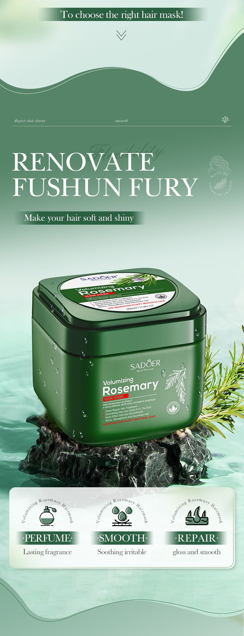 Balsamo per capelli nutriente e lisciante al rosmarino inglese completo SADOER 500 ml_voghion.com