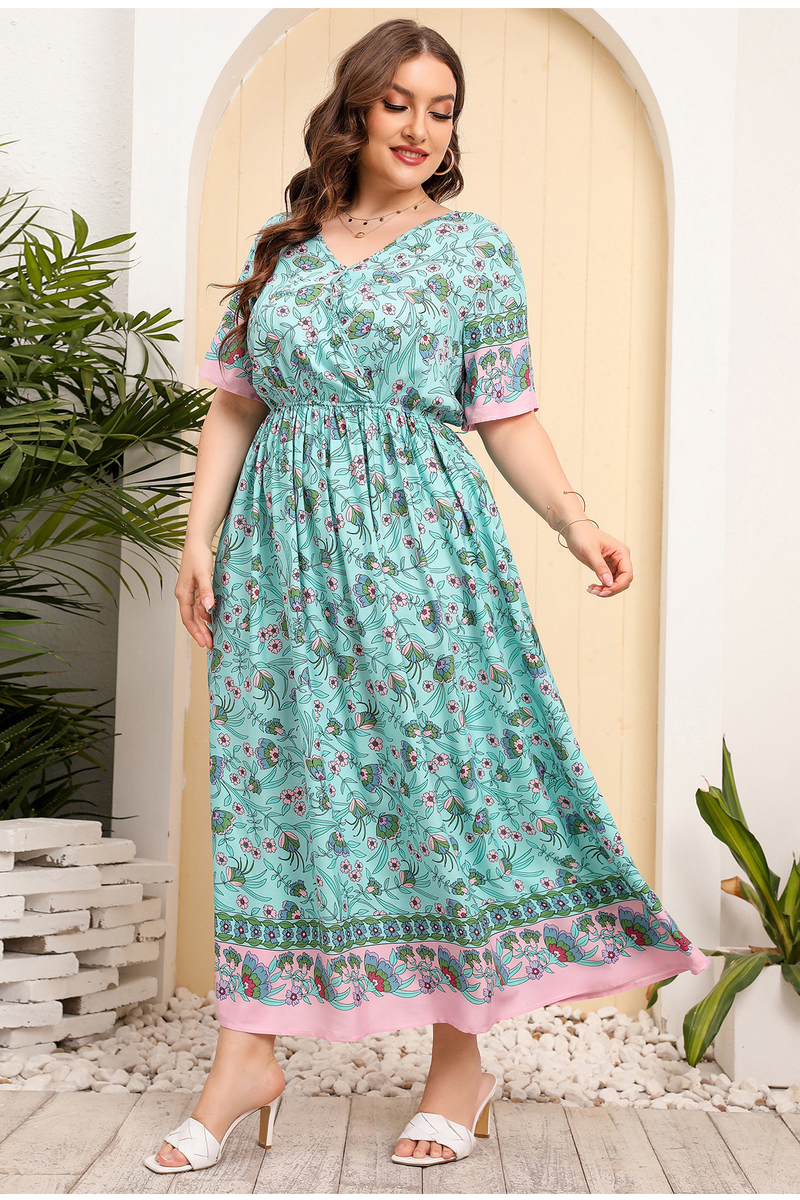 Australia Large Size Women's Loose V Neck Dress High Waist Long Skirt Seaside Holiday Style Beach Skirt_voghion.com