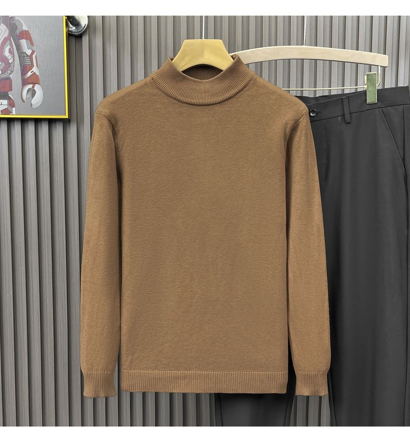Herenkleding Herfst en winter Mid Neck Inner Wear Halfhoge kraag Trui Effen gebreide trui Onderkant trui_voghion.com