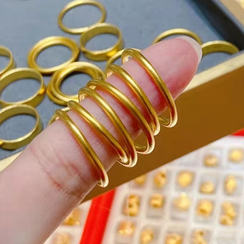 Antiker Stil Erbe schlichter Ring glänzender Ring weiblicher Vietnam Sand Gold mattierter massiver geschlossener Ring_voghion.com