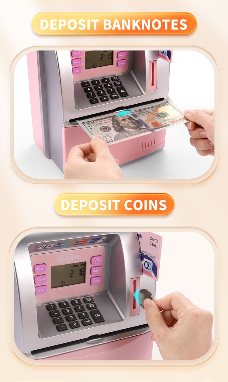 Kids ATM Piggy Bank With Password Lock - Large Money Saving Box For Boys & Girls, Modern Digital Cash Coin Bank Toy_voghion.com
