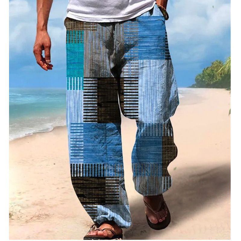 Premium Products Pants Summer Pants Beach Pants Drawstring Elastic Waist 3D Printed Stripe Pattern Printed Geometric Comfortable Men_voghion.com