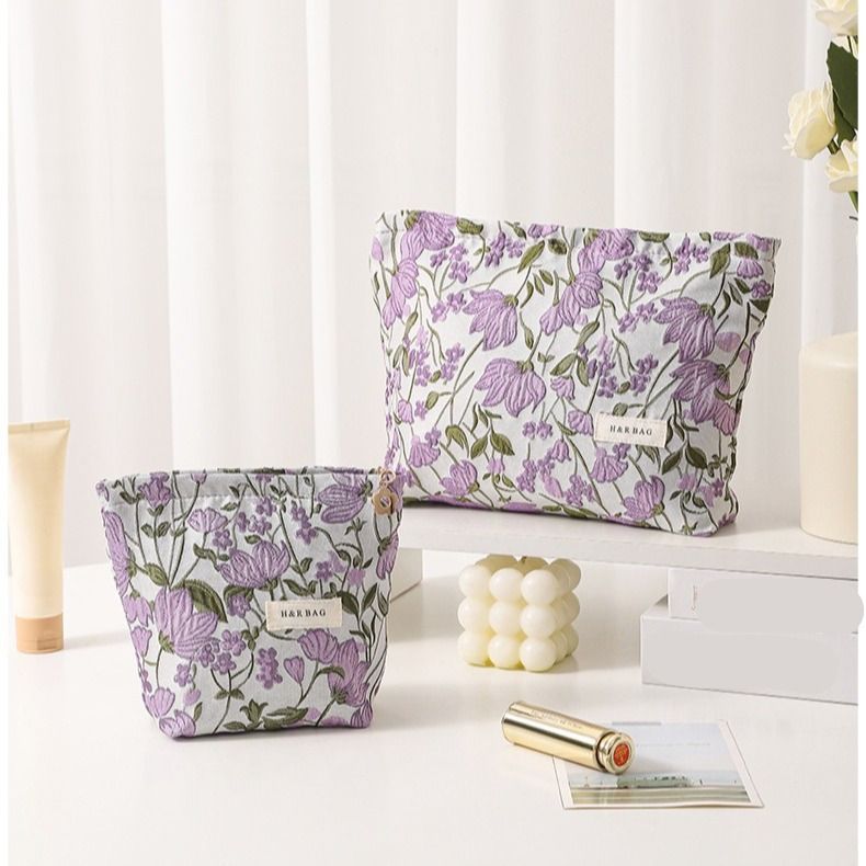Sweet Taro Colored Woven Makeup Bag for Girls to Hold Hand in Hand Washing and Storage Bag Canvas Bag Suitable for Travel and Business Trips_voghion.com