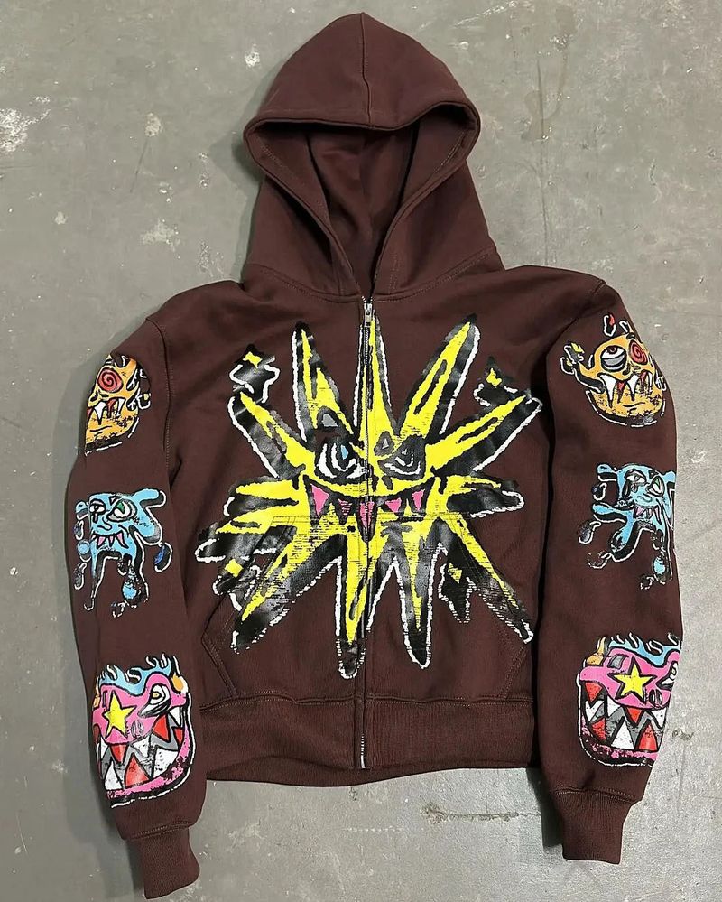 Retro-Kapuzenpullover mit Reißverschluss für Herren und Damen mit abstraktem Aufdruck – Übergroßer Streetwear-Pullover, Unisex-Freizeit-Sweatshirt (Schwarz, Braun, Blau, Khaki)_voghion.com