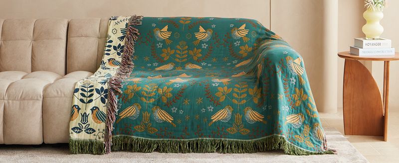 Boho Cotton Throw - 60x80cm Lightweight Bird Design_voghion.com