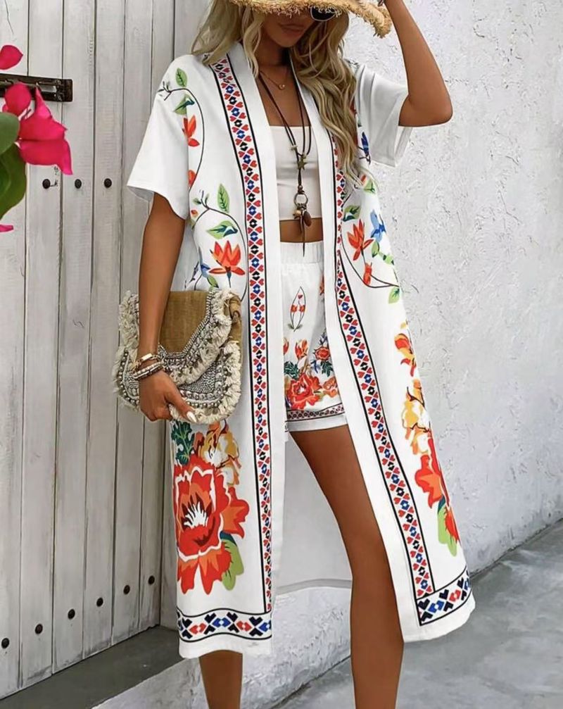 Cardigan lungo casual con stampa in stile etnico retrò bohémien da donna_voghion.com