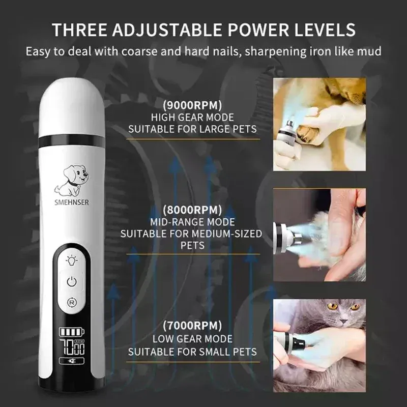 Meuleuse électrique, lumière LED, tondeuse pour chats et chiens, coupe-griffes rechargeable par USB, tondeuse de toilettage pour animaux de compagnie par PawParty Store_voghion.com