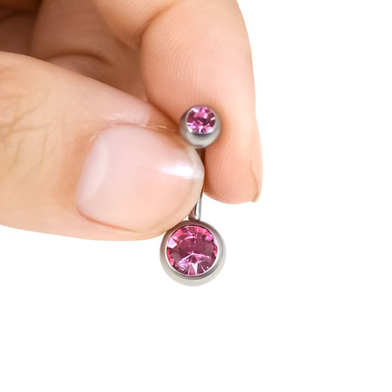 G23 Legierung Innengewinde Zirkon Ring F136 Medizinische Titan Doppel Runde Kugel Gepflastert Nabel Piercing Schmuck_voghion.com