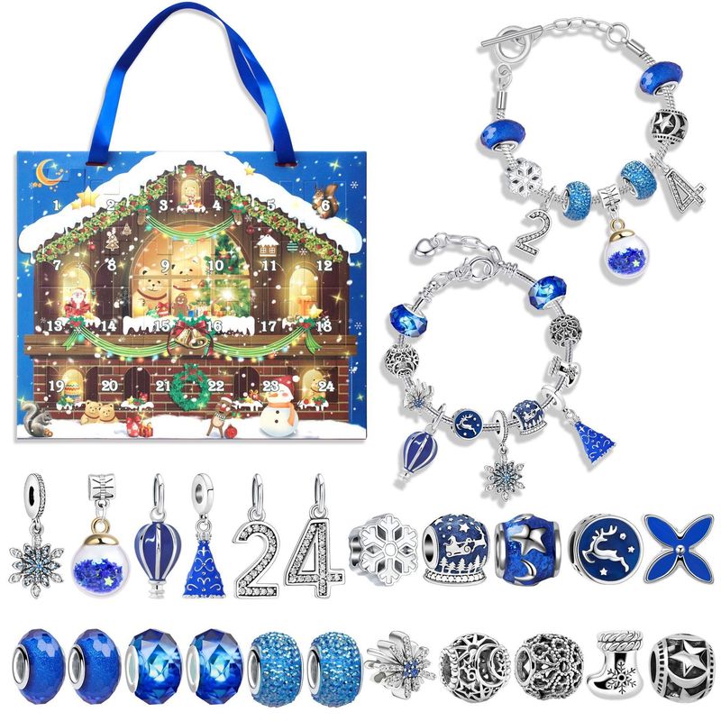Kinder Cartoon Weihnachtsmann Blau Schneeflocke DIY Legierung Kristall Armband Set_voghion.com