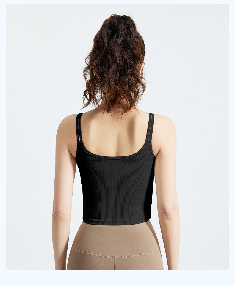Women's Clothing New Striped Double Shoulder Strap Vest Soft High Elastic Breathable U Shaped Beautiful Back Fixed Chest Pad Sports Vest_voghion.com
