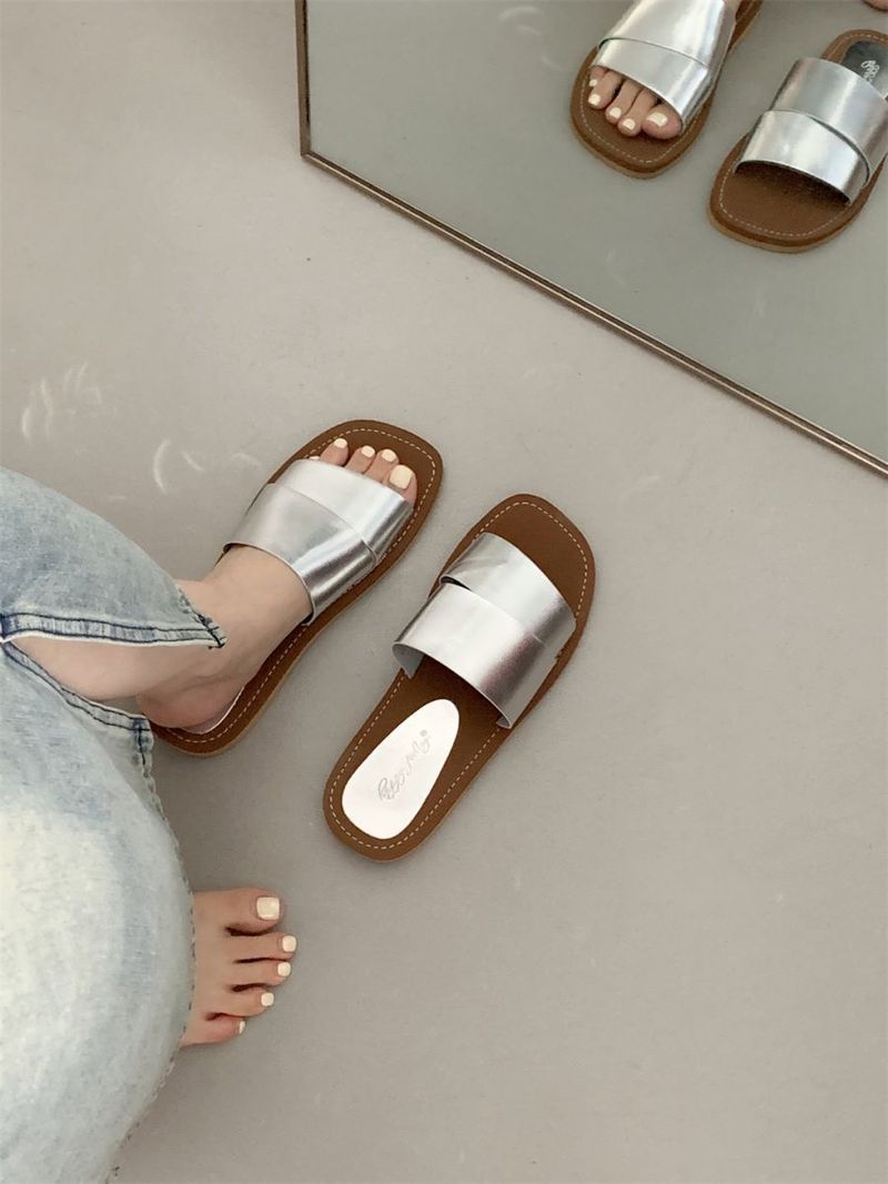 Rahvahulga loodud disain kandiliste avatud ninaosadega lamedate sussidega naistele suvel, haldjasstiilis, mereäärsel puhkusel või rannas kandmiseks_voghion.com