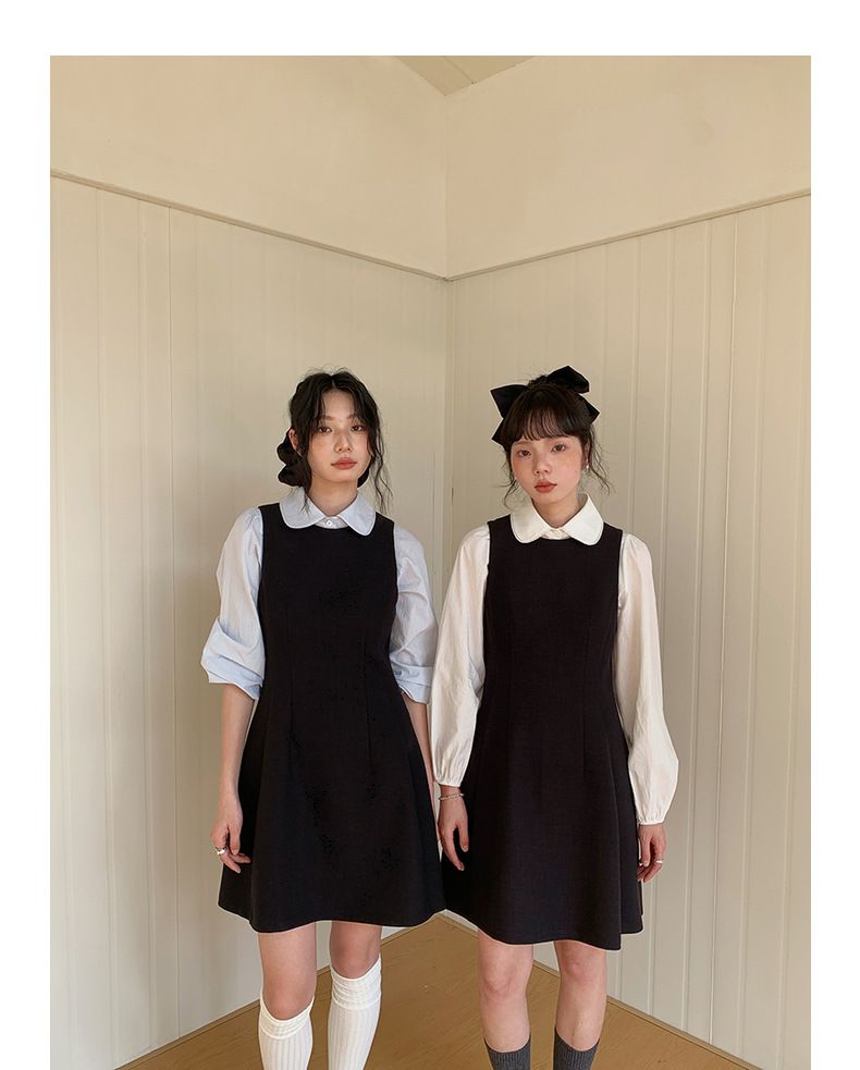 Gonna nera corta della Elf High School Song Ming, versione coreana, abito senza maniche per donne primaverili, gonna lunga_voghion.com