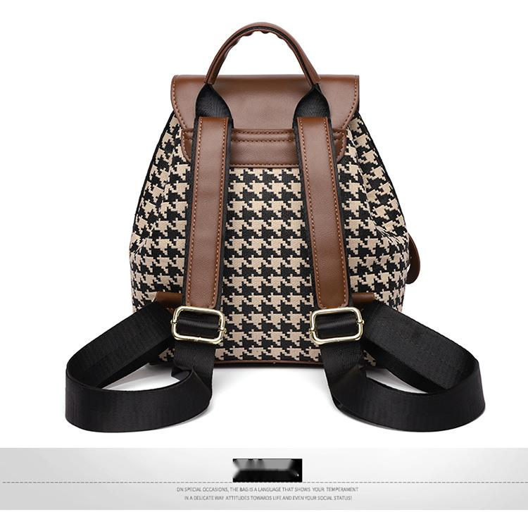 2024 New Fashion Women's Bag, Leisure and Retro Texture, Versatile Backpack, Trendy Thousand Bird Grid Large Capacity Book Bag_voghion.com