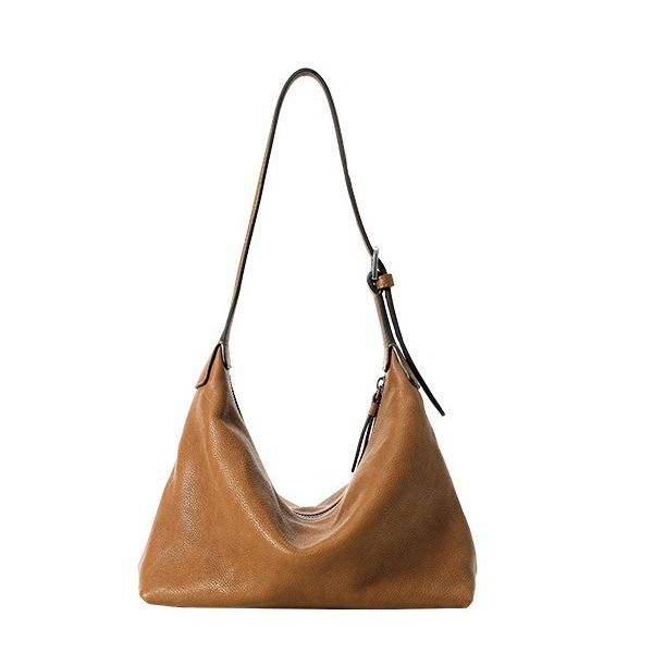 【】Qiu Zhen Oberschicht aus pflanzlich gegerbtem Rindsleder, Unterarm-Hobo, lässig, einzelne Schulter, Pendlertasche aus echtem Leder_voghion.com