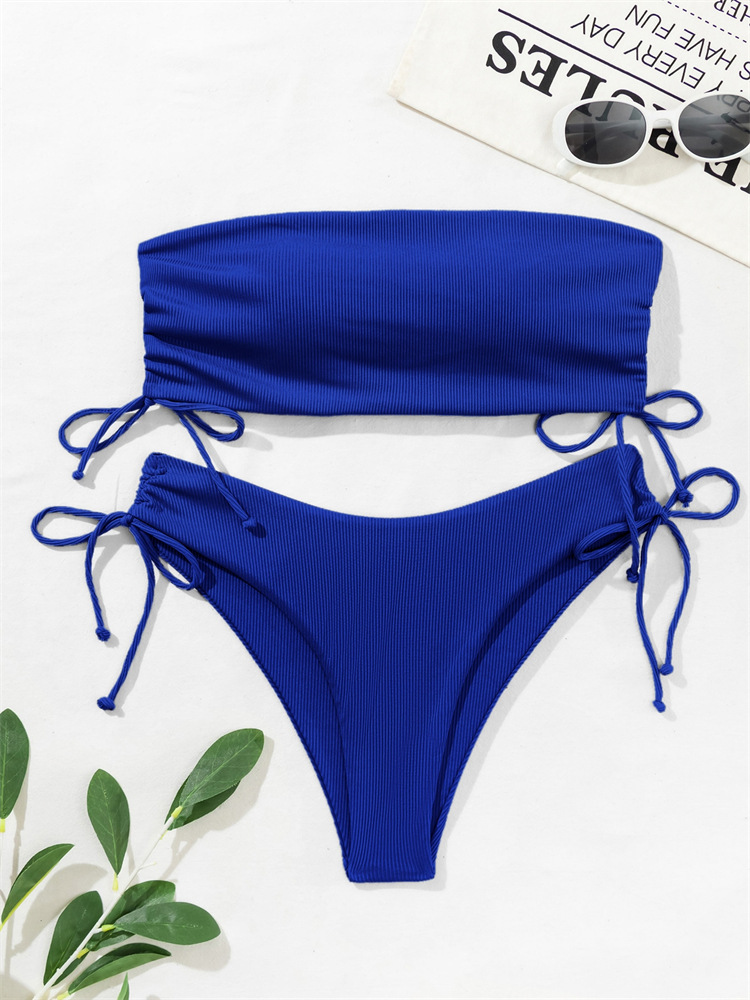 Damenbekleidung Split Tube Top Bikini Einfarbig Sexy Damen Badeanzug Mehrfarbig_voghion.com