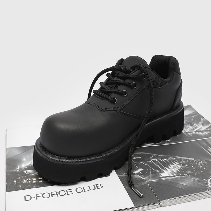 3218 Chunky Derby für Herren, dicke Sohle, höhenverstellbar, vielseitig, matt dunkel, Pendler, trendige Freizeitschuhe aus Leder für Herren_voghion.com