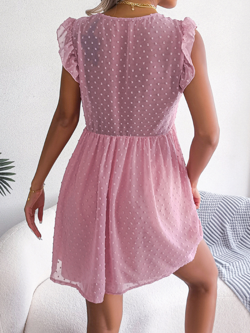 Ins Style Frühling Sommer Neue Polka Dot Jacquard Rüschen Lose Casual Kleid Damenbekleidung_voghion.com