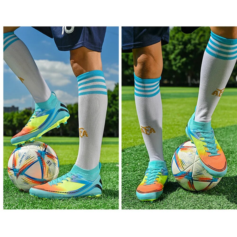 2024 Neue Fußball-High-Top-TF Shattered Artificial Lawn AG Nagelleder-Fußtrainingsschuhe für Jungen und Mädchen_voghion.com