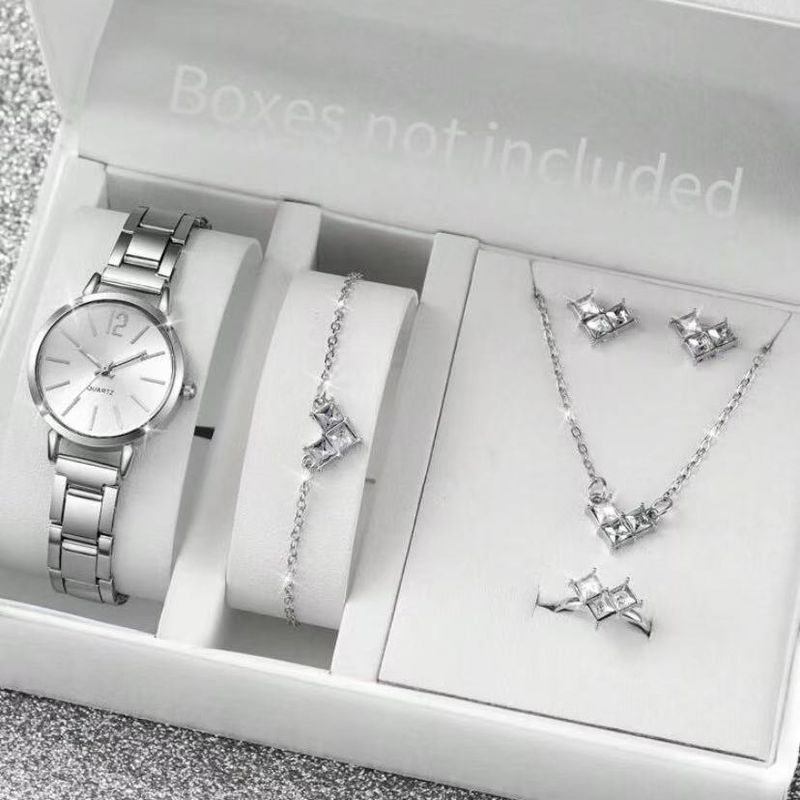 Novo relógio de quartzo, colar, pulseira, anel, brincos, joias requintadas, conjunto de quatro peças_voghion.com