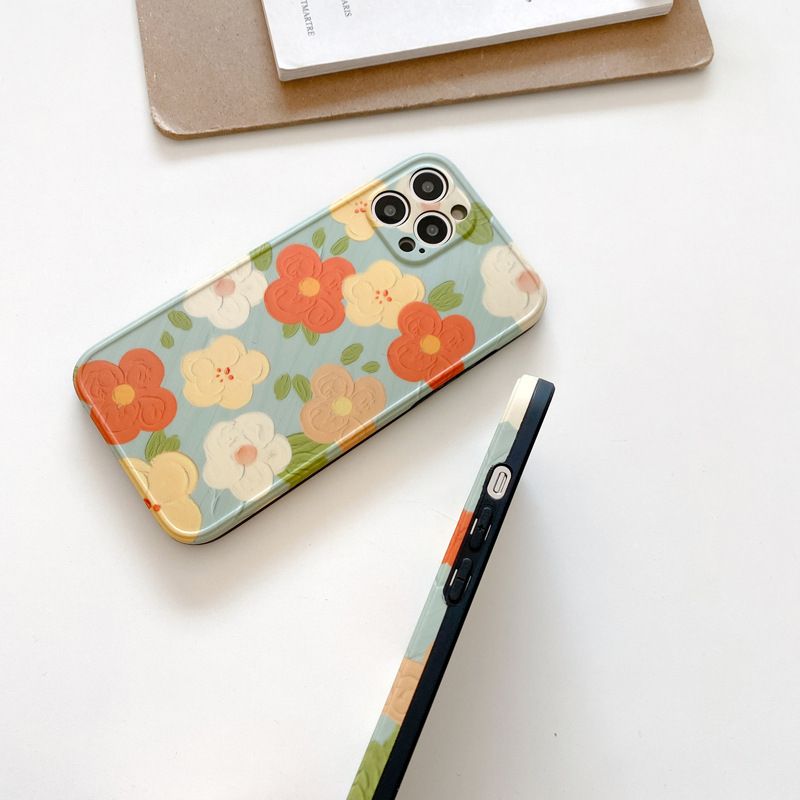 Ins Ölgemälde kleine Blumen geeignet für iPhone14promax Apple 13 Handyhülle 78plus weiblich 12/11 Softshell_voghion.com