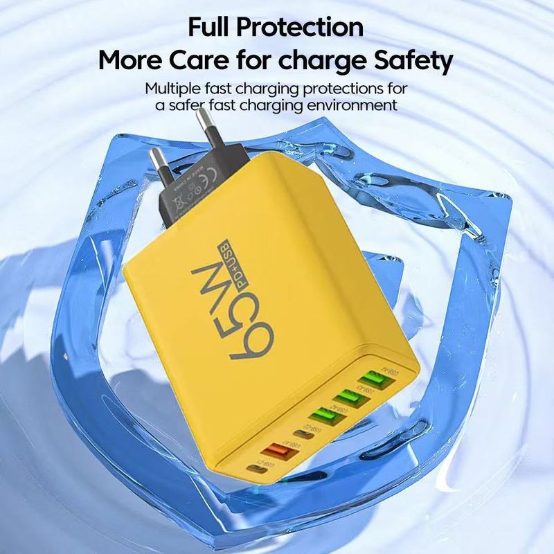 65W 6-Port Fast Charger With Dual PD Type-C & 4 USB Ports – Universal GaN Wall Charger For IPhone, Samsung, IPad, Laptops (US/EU/UK Plug Options)_voghion.com