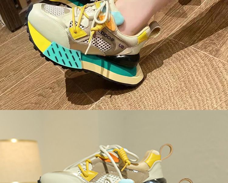 Fashion Colorblock Breathable Mesh Clunky Boots Spring New Height Increasing Insole Casual Women's Shoes women_voghion.com