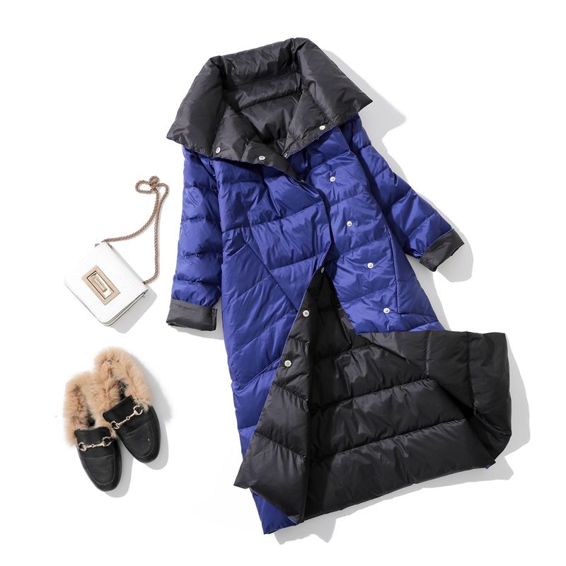 Fitaylor 2024 Zimní Dámský Rolák Bílá Kachna Prsa Teplá parka Oboustranná dlouhá bunda_voghion.com