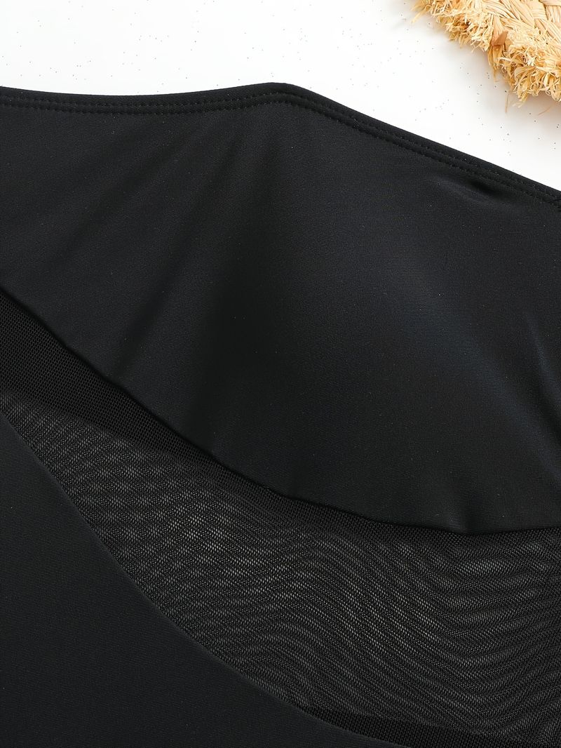 Maillot de bain une pièce sexy en maille noire pour femme, couleur unie_voghion.com