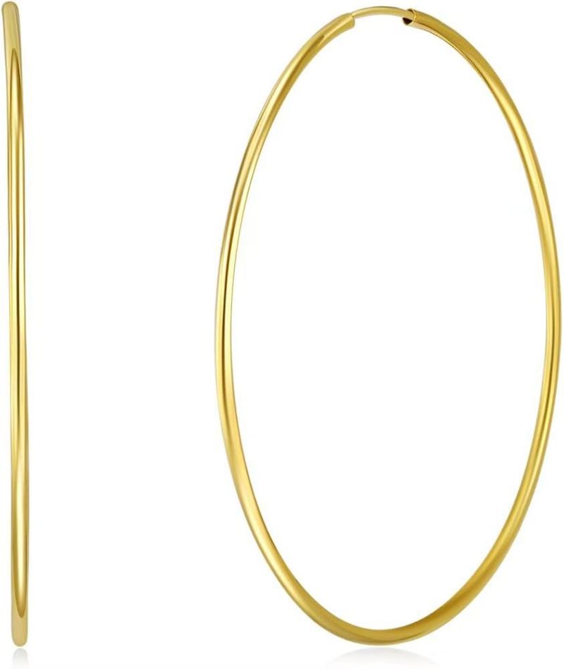 Gioielli da donna, orecchini grandi, semplici e sottili, in acciaio inossidabile, con anello semplice a croce, orecchini rotondi esagerati in oro lucido_voghion.com