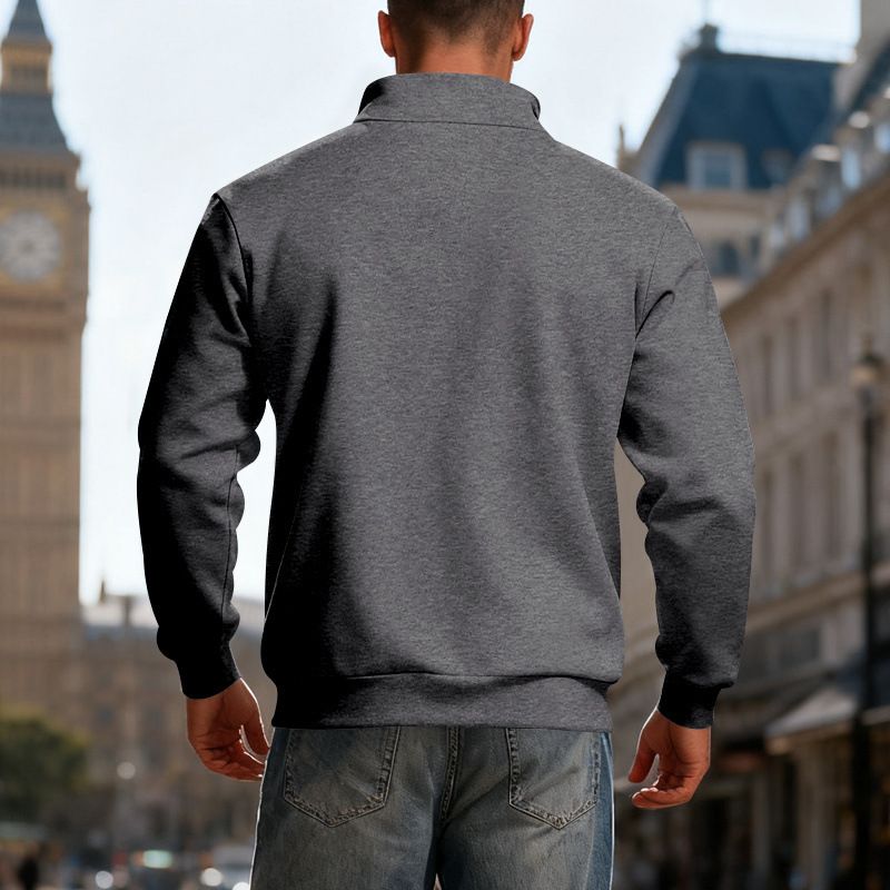 Felpa invernale da uomo con mezza zip, foderata in pile, pesante, con collo alto e finiture a contrasto, abbigliamento sportivo per esterni_voghion.com