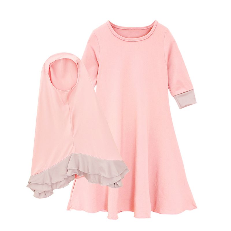 Kids’ Clothing Girls' spring and autumn long sleeved color blocked ruffled lace dress + bow headscarf two piece children's clothing set_voghion.com