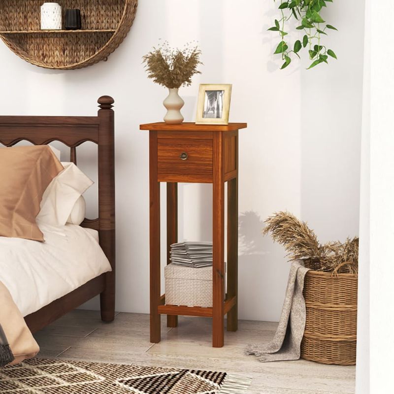 2 Tier Slim Nightstand Bedside Table With Drawer Shelf_voghion.com