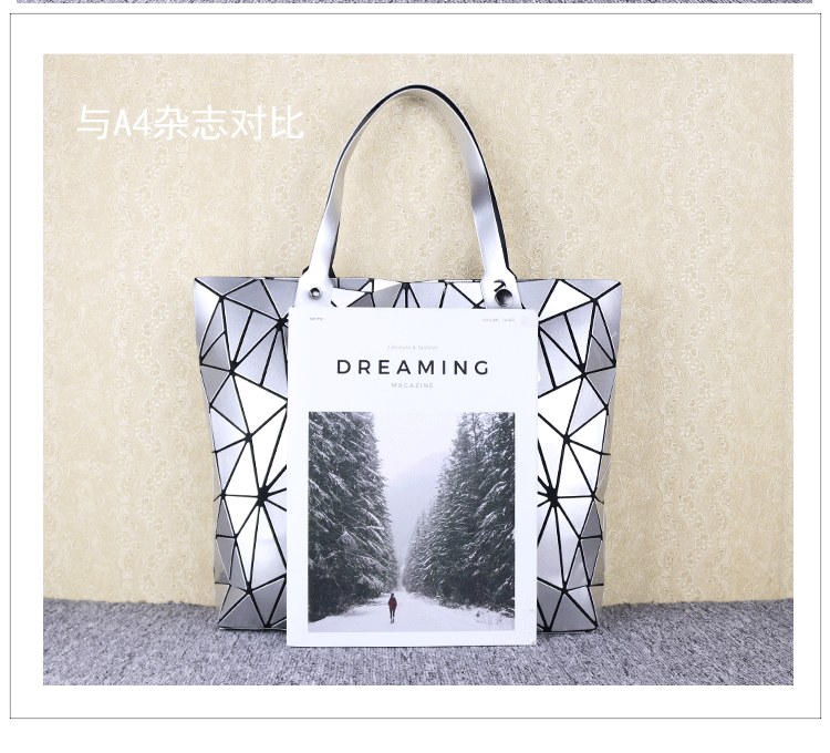 nuovo diamante geometrico PU lucido borsa di grande capacità Borsa a tracolla pieghevole versatile da donna_voghion.com