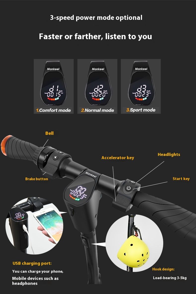 Patinete eléctrico Manke 090 con doble amortiguación, intermitentes izquierdo y derecho, freno electrónico_voghion.com