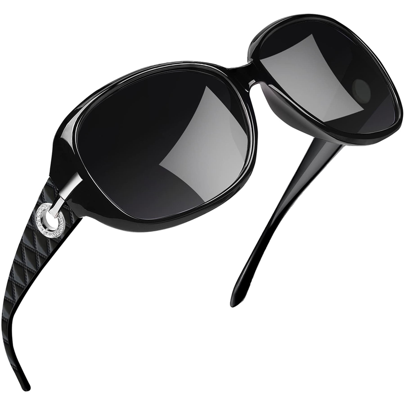 Oversized Polarized Sunglasses for Women Trendy Shiny Frame Shades with 100% UV Protection (Shiny Black)_voghion.com