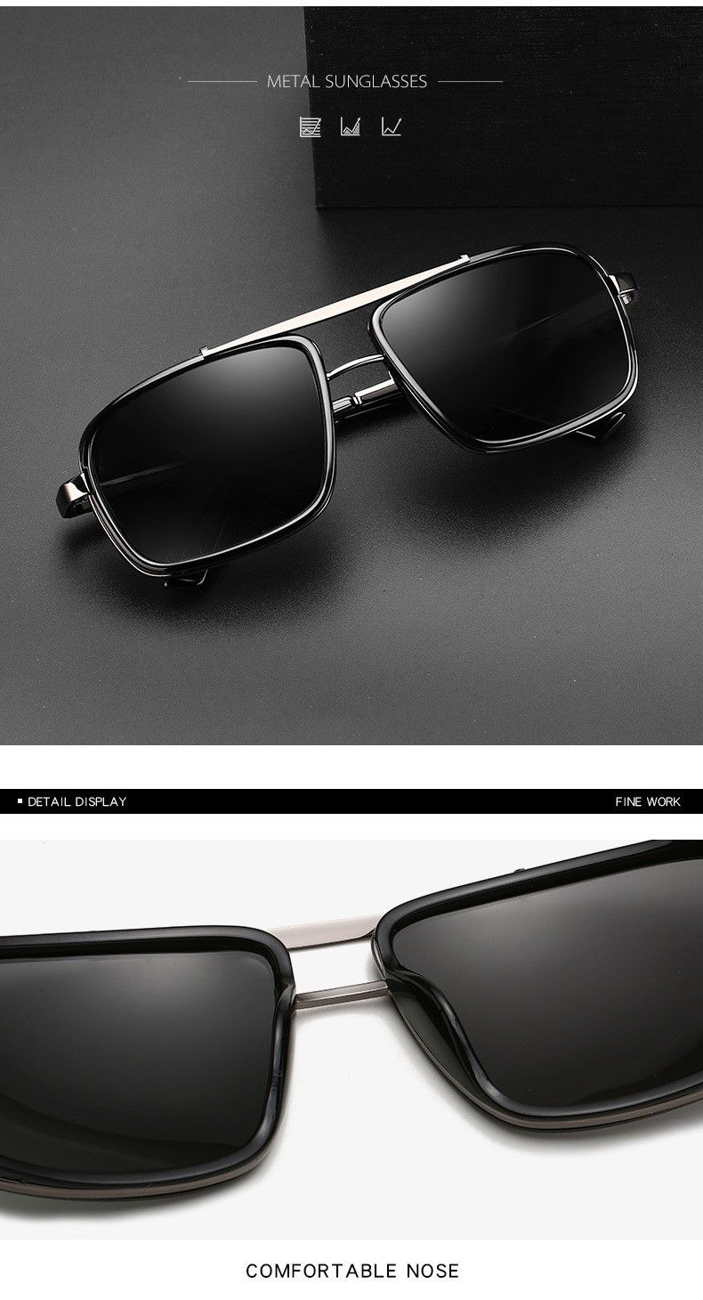 New Fashion TAC Polarized Thickened Square Frame Double Bridge Punk Men's Metal Sunglasses_voghion.com