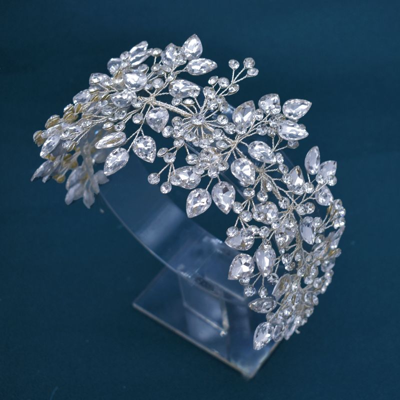 Handgemaakte bruidshoofdtooi met strass steentjes, hartvormig, geperst, zacht haarbandje_voghion.com