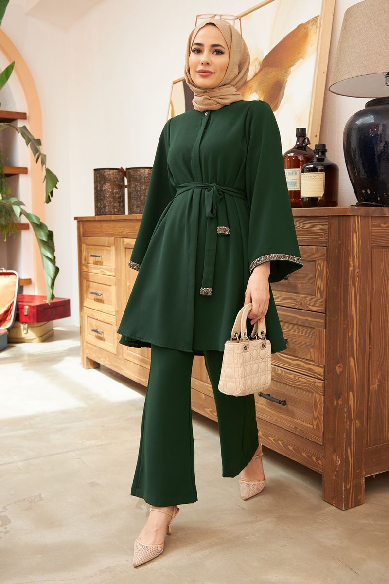 Damenbekleidung Muslimische Damenmode Hot Diamond Loose Top Schlaghose 2-teiliger Anzug_voghion.com