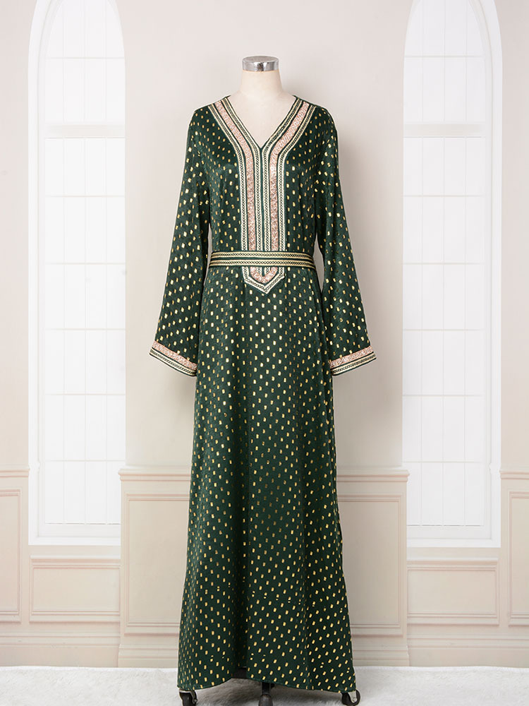 Mt034 Kadın Yeni V Yaka Abaya Robe Müslüman Büyük Salıncak Uzun Sıcak Damgalı Elbise_voghion.com