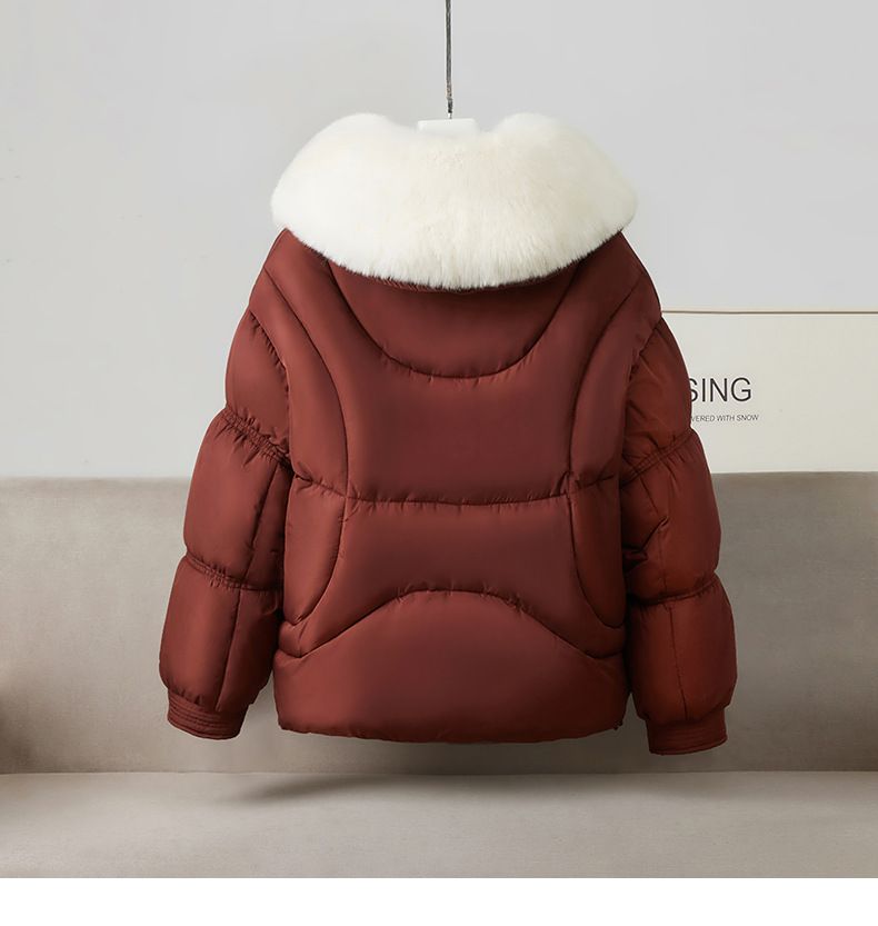 Women's Clothing Women's Faux Fur Trim Hooded Puffer Jacket Winter Coat Warm Outerwear With Detachable Rabbit Fur Collar_voghion.com